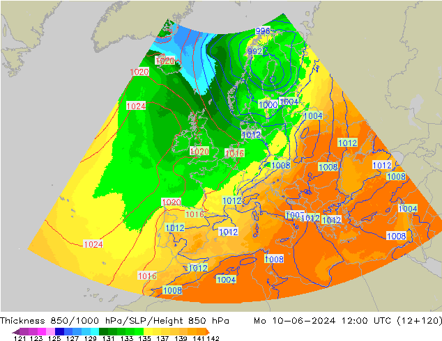 Schichtdicke 850-1000 hPa UK-Global Mo 10.06.2024 12 UTC