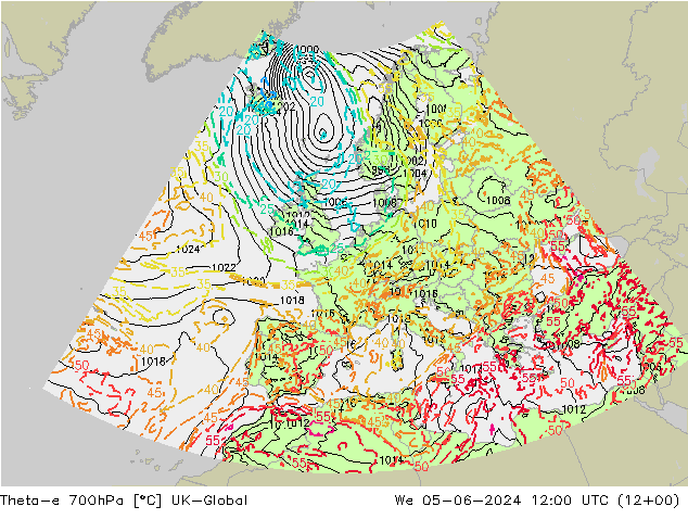Theta-e 700hPa UK-Global Mi 05.06.2024 12 UTC