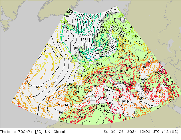 Theta-e 700hPa UK-Global So 09.06.2024 12 UTC