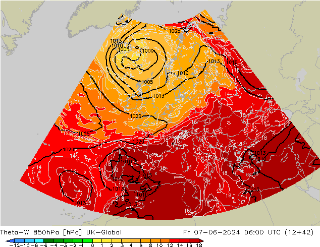 Theta-W 850hPa UK-Global Cu 07.06.2024 06 UTC