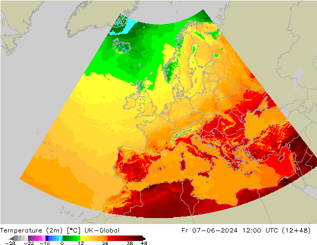 Temperatura (2m) UK-Global ven 07.06.2024 12 UTC