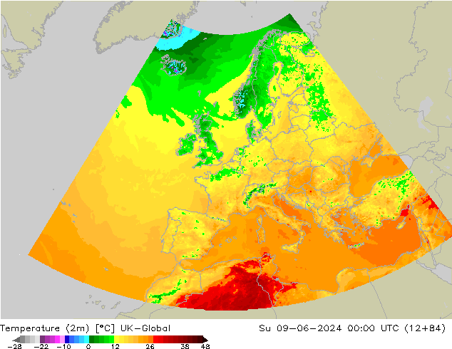 Temperaturkarte (2m) UK-Global So 09.06.2024 00 UTC