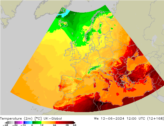 Temperatura (2m) UK-Global mié 12.06.2024 12 UTC