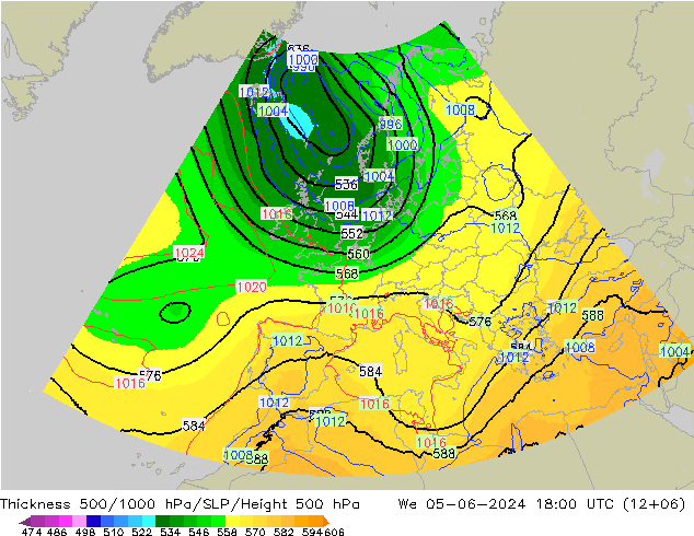 Thck 500-1000hPa UK-Global We 05.06.2024 18 UTC