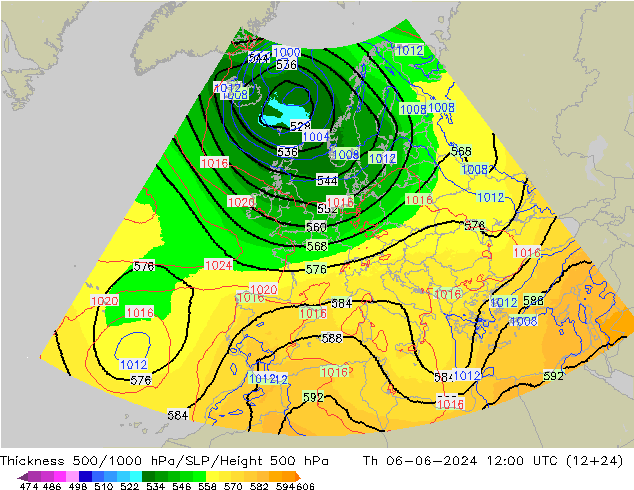 Thck 500-1000hPa UK-Global gio 06.06.2024 12 UTC