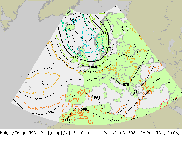 Height/Temp. 500 hPa UK-Global śro. 05.06.2024 18 UTC