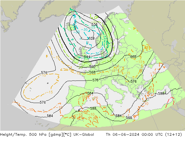 Height/Temp. 500 hPa UK-Global Th 06.06.2024 00 UTC