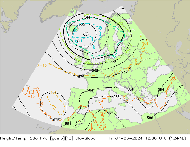 Height/Temp. 500 hPa UK-Global Fr 07.06.2024 12 UTC