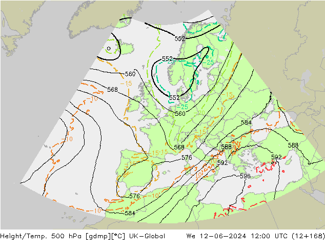 Height/Temp. 500 hPa UK-Global Mi 12.06.2024 12 UTC