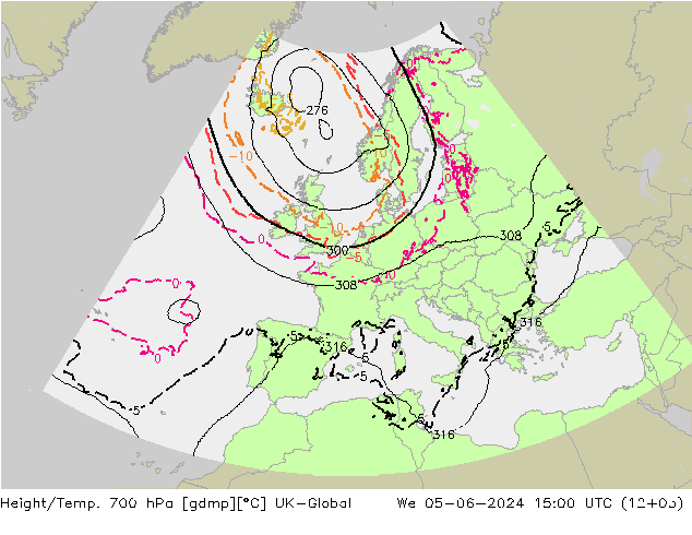 Height/Temp. 700 hPa UK-Global Mi 05.06.2024 15 UTC