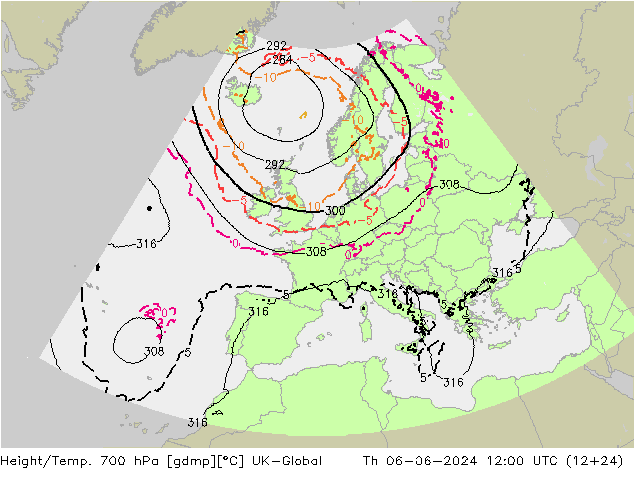 Yükseklik/Sıc. 700 hPa UK-Global Per 06.06.2024 12 UTC