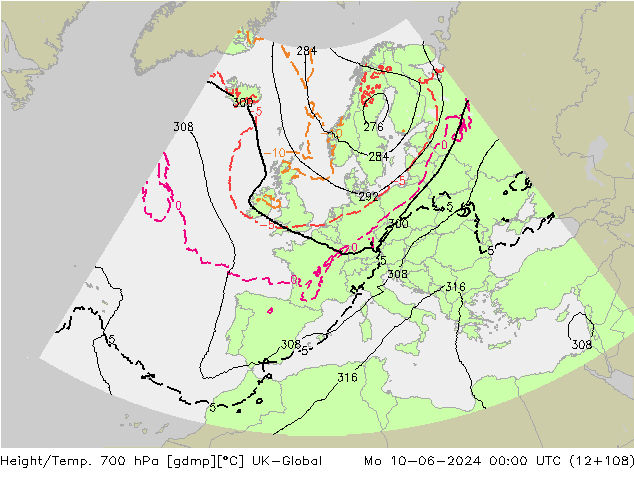Height/Temp. 700 hPa UK-Global Mo 10.06.2024 00 UTC