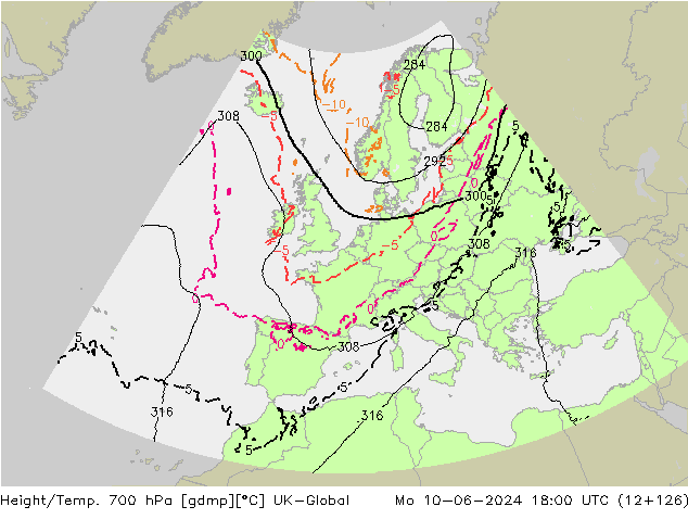 Height/Temp. 700 гПа UK-Global пн 10.06.2024 18 UTC