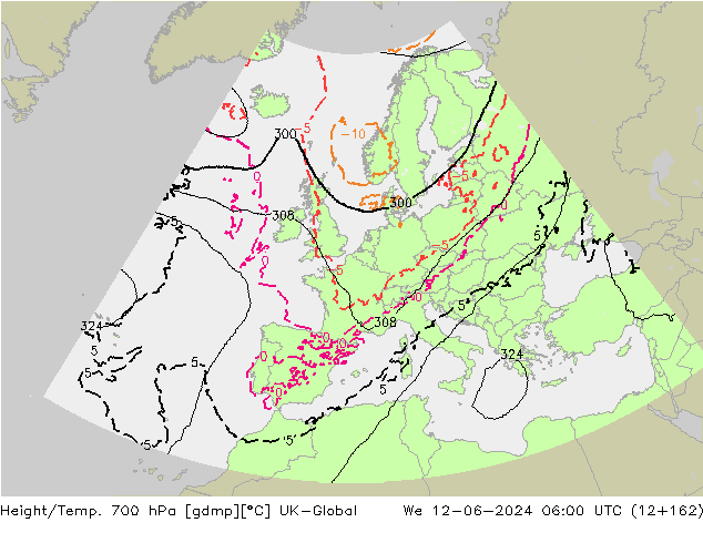 Géop./Temp. 700 hPa UK-Global mer 12.06.2024 06 UTC