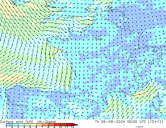 Bodenwind (bft) UK-Global Do 06.06.2024 00 UTC