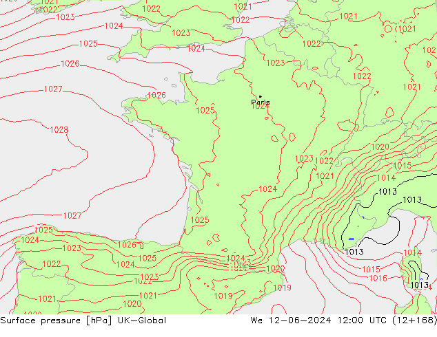 Presión superficial UK-Global mié 12.06.2024 12 UTC