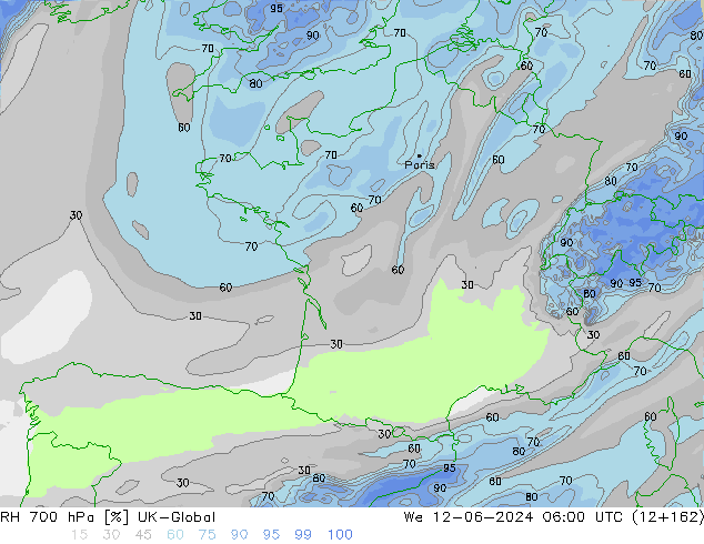 RH 700 hPa UK-Global śro. 12.06.2024 06 UTC