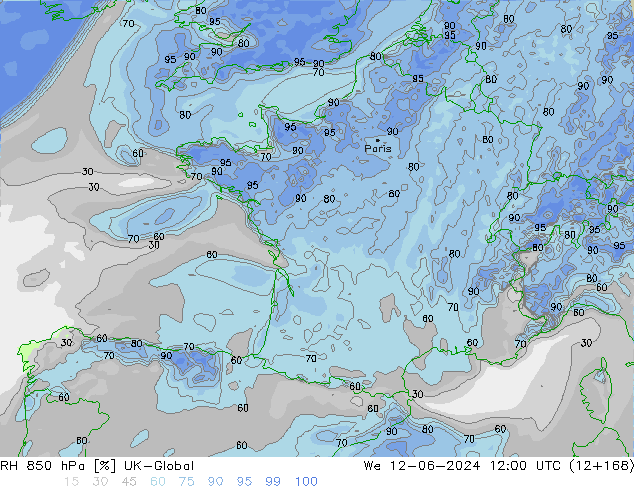 RH 850 hPa UK-Global śro. 12.06.2024 12 UTC