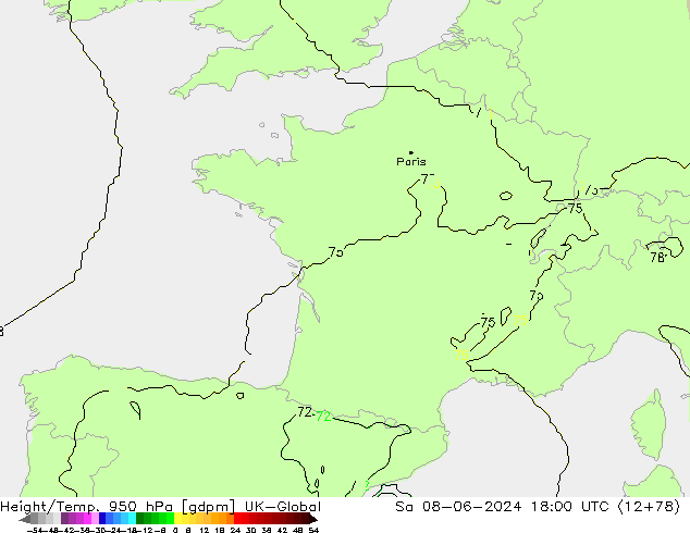 Height/Temp. 950 hPa UK-Global Sa 08.06.2024 18 UTC