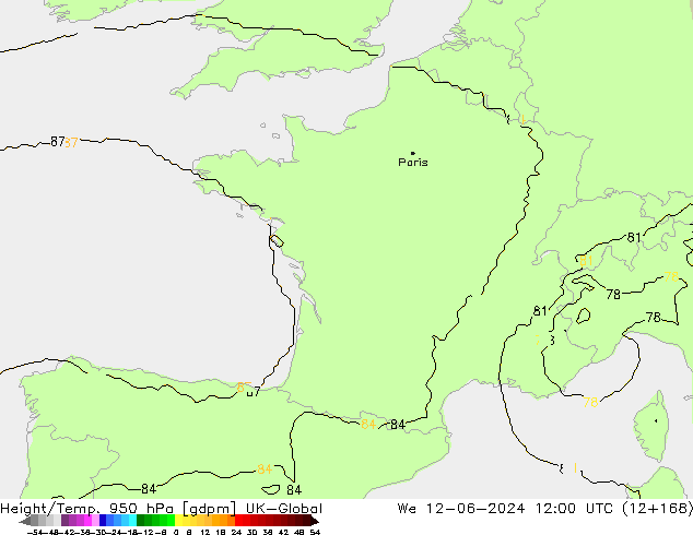 Height/Temp. 950 гПа UK-Global ср 12.06.2024 12 UTC