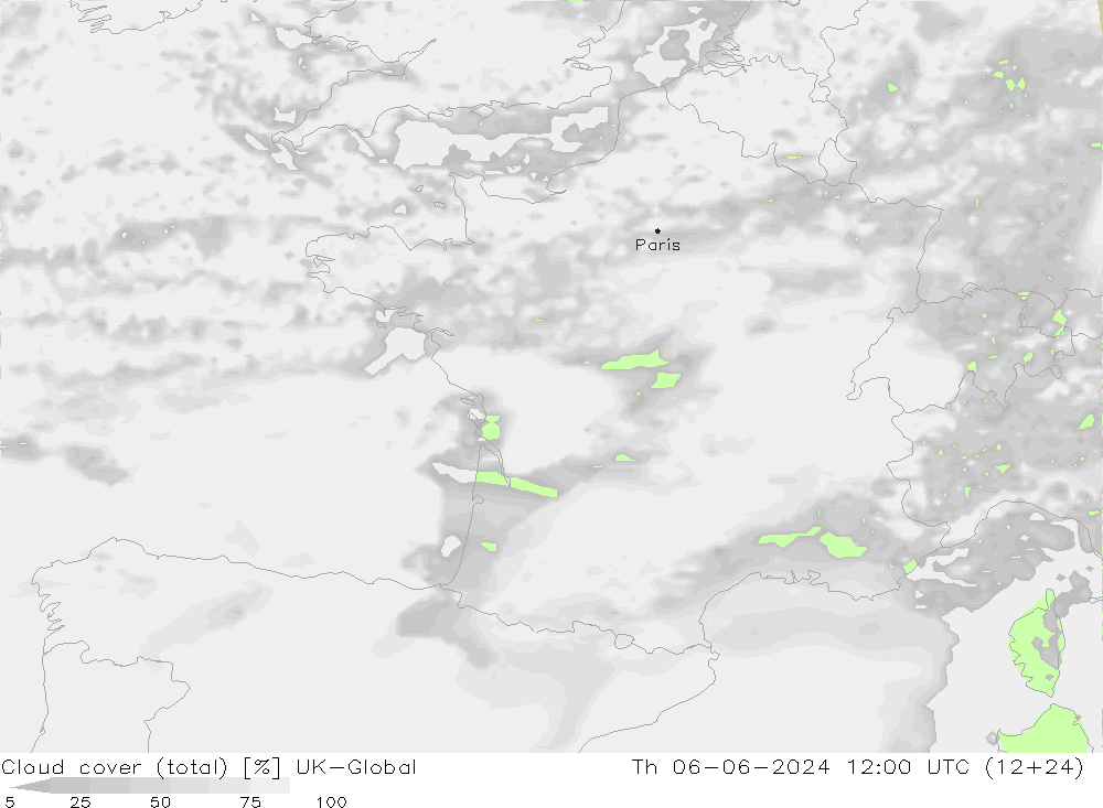 Cloud cover (total) UK-Global Th 06.06.2024 12 UTC