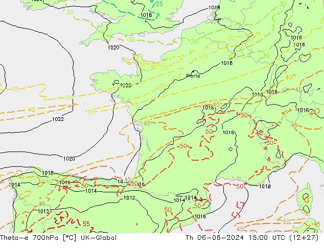Theta-e 700hPa UK-Global Th 06.06.2024 15 UTC