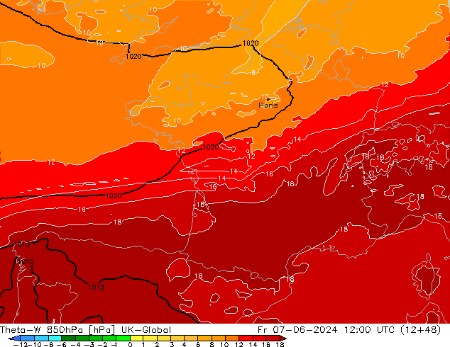 Theta-W 850hPa UK-Global Fr 07.06.2024 12 UTC