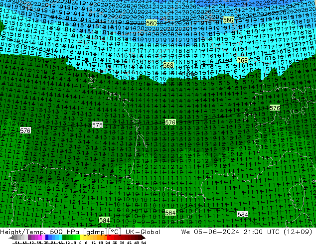 Height/Temp. 500 hPa UK-Global We 05.06.2024 21 UTC