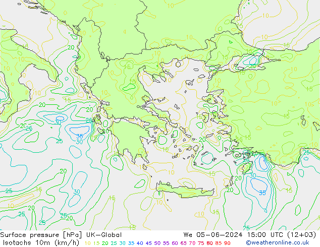 Isotachen (km/h) UK-Global wo 05.06.2024 15 UTC