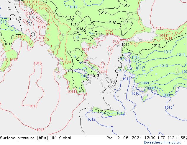 Pressione al suolo UK-Global mer 12.06.2024 12 UTC