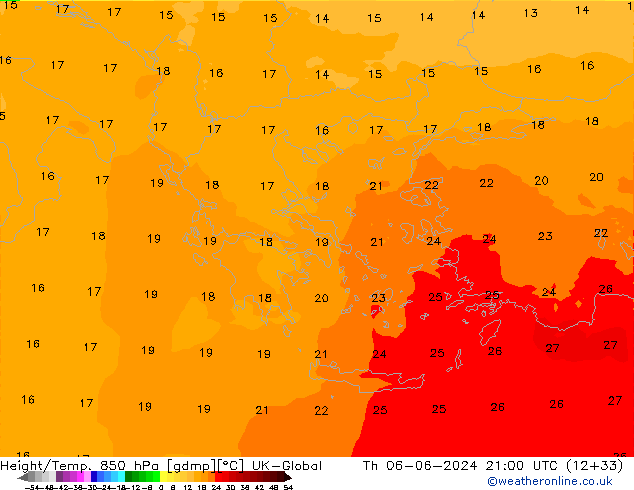 Hoogte/Temp. 850 hPa UK-Global do 06.06.2024 21 UTC