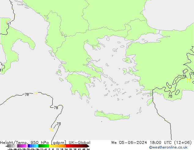 Height/Temp. 950 hPa UK-Global We 05.06.2024 18 UTC
