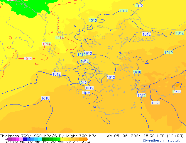Thck 700-1000 hPa UK-Global We 05.06.2024 15 UTC