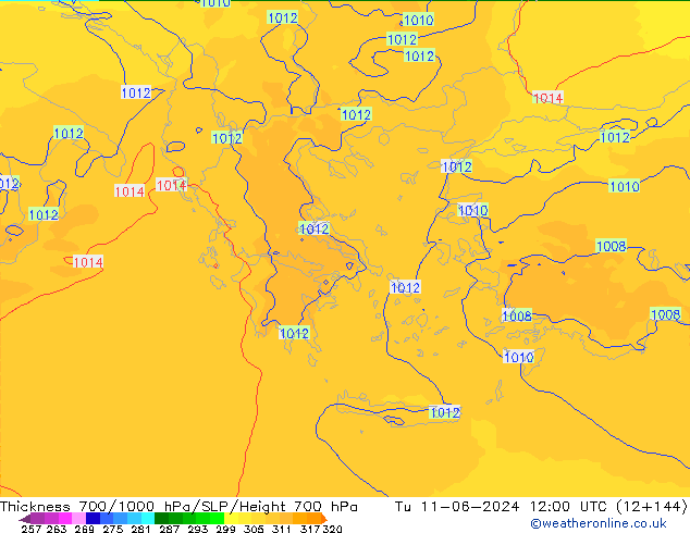 Thck 700-1000 hPa UK-Global mar 11.06.2024 12 UTC