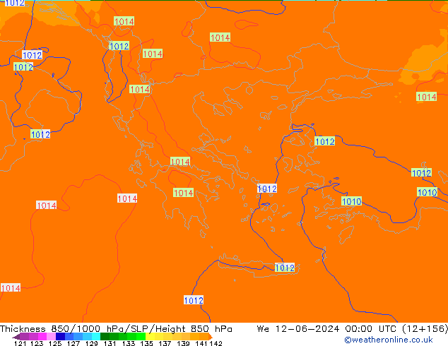 Thck 850-1000 hPa UK-Global mer 12.06.2024 00 UTC