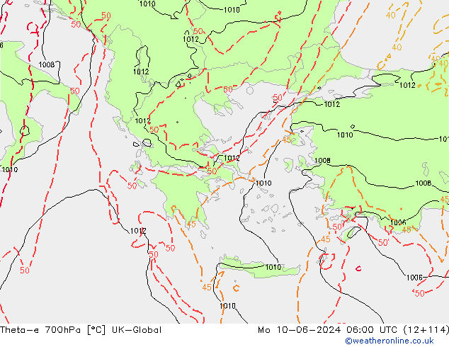 Theta-e 700hPa UK-Global Po 10.06.2024 06 UTC