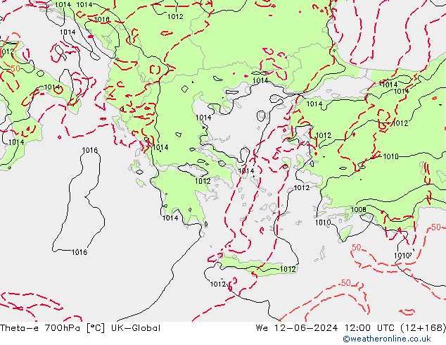 Theta-e 700гПа UK-Global ср 12.06.2024 12 UTC