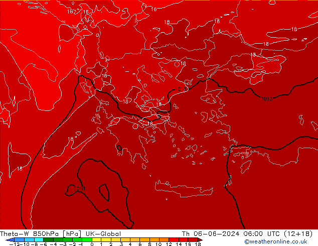 Theta-W 850hPa UK-Global jue 06.06.2024 06 UTC