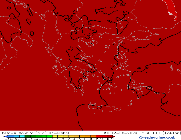 Theta-W 850гПа UK-Global ср 12.06.2024 12 UTC