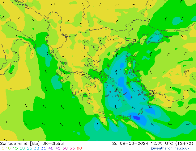 Surface wind UK-Global Sa 08.06.2024 12 UTC