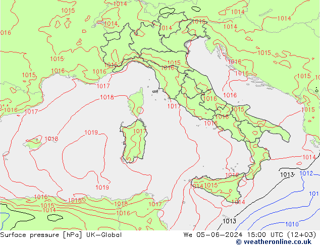 Atmosférický tlak UK-Global St 05.06.2024 15 UTC