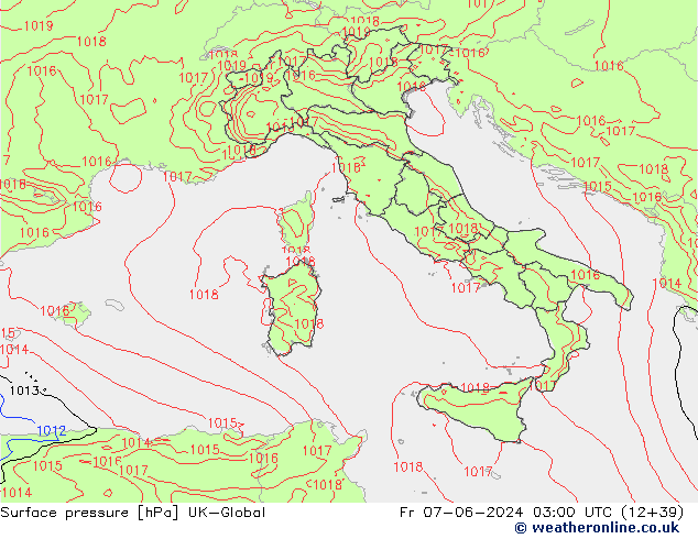 Presión superficial UK-Global vie 07.06.2024 03 UTC