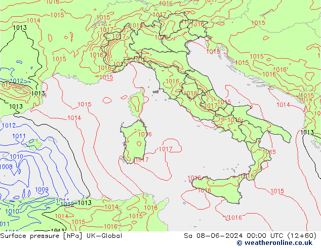 приземное давление UK-Global сб 08.06.2024 00 UTC
