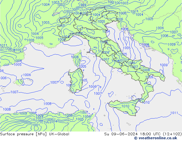 Atmosférický tlak UK-Global Ne 09.06.2024 18 UTC