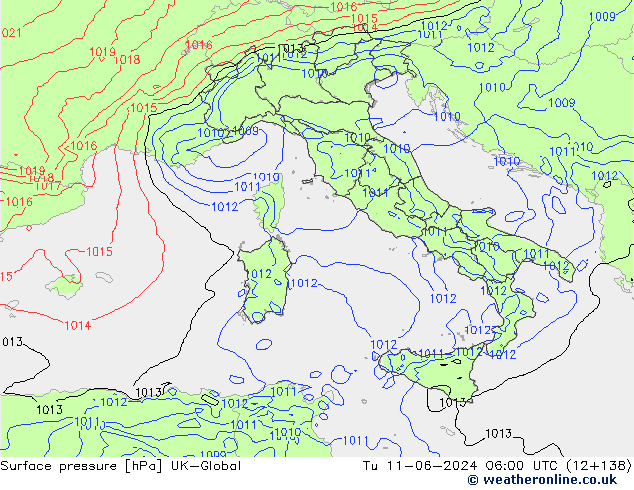 Atmosférický tlak UK-Global Út 11.06.2024 06 UTC