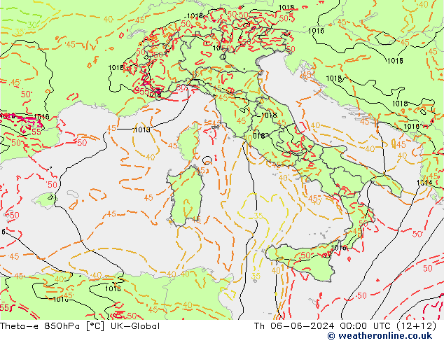 Theta-e 850hPa UK-Global Th 06.06.2024 00 UTC