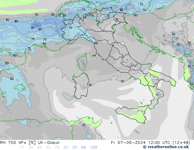 RH 700 hPa UK-Global Sex 07.06.2024 12 UTC