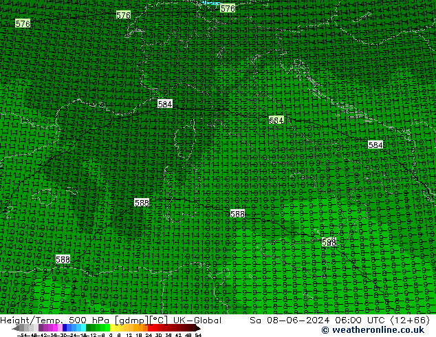 Geop./Temp. 500 hPa UK-Global sáb 08.06.2024 06 UTC