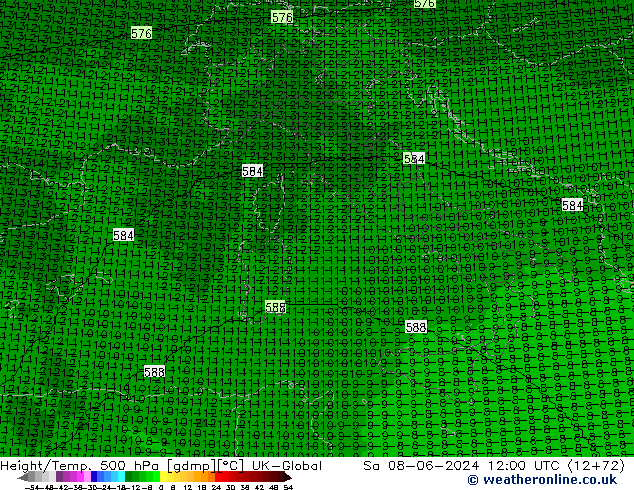 Height/Temp. 500 hPa UK-Global so. 08.06.2024 12 UTC