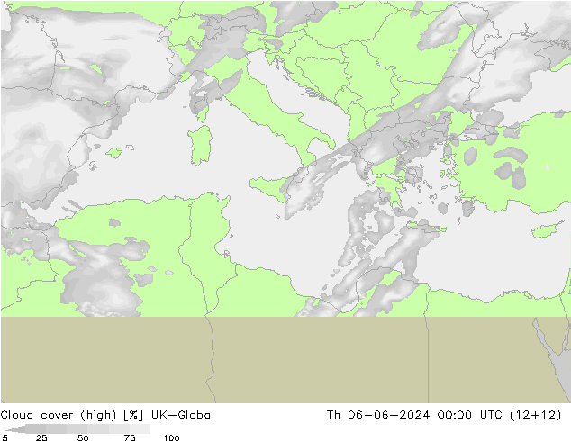 Cloud cover (high) UK-Global Th 06.06.2024 00 UTC